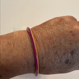 Trina Turk Knife Edge Enamel Elegant Pink, Orange and Gold Bangle Bracelet